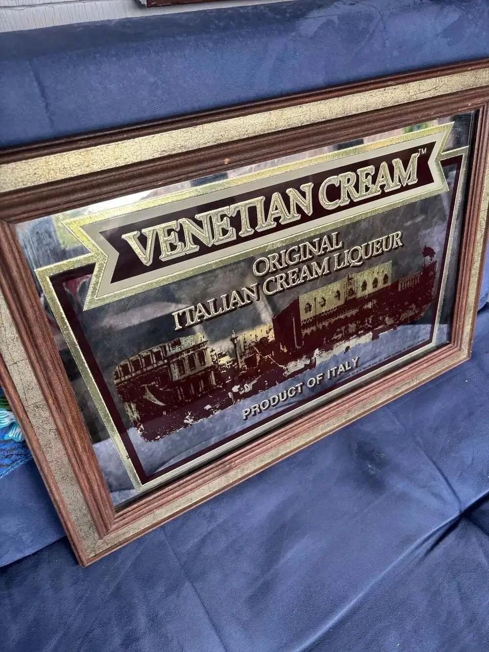 Vintage Venetian Cream Italian Cream Liqueur Framed Advertising Bar Mirror Sign
